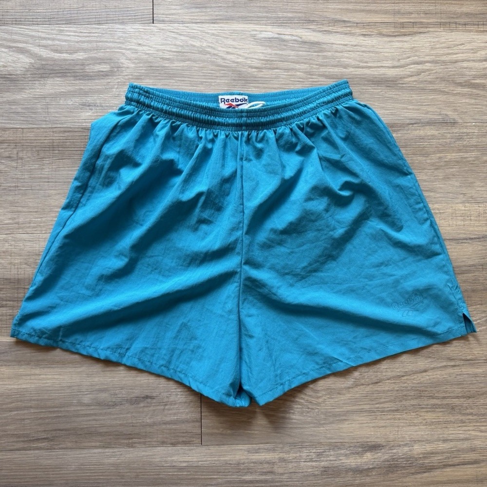 Vintage Reebok Women's Large Teal Running Shorts Made USA Lined Athletic 90s
